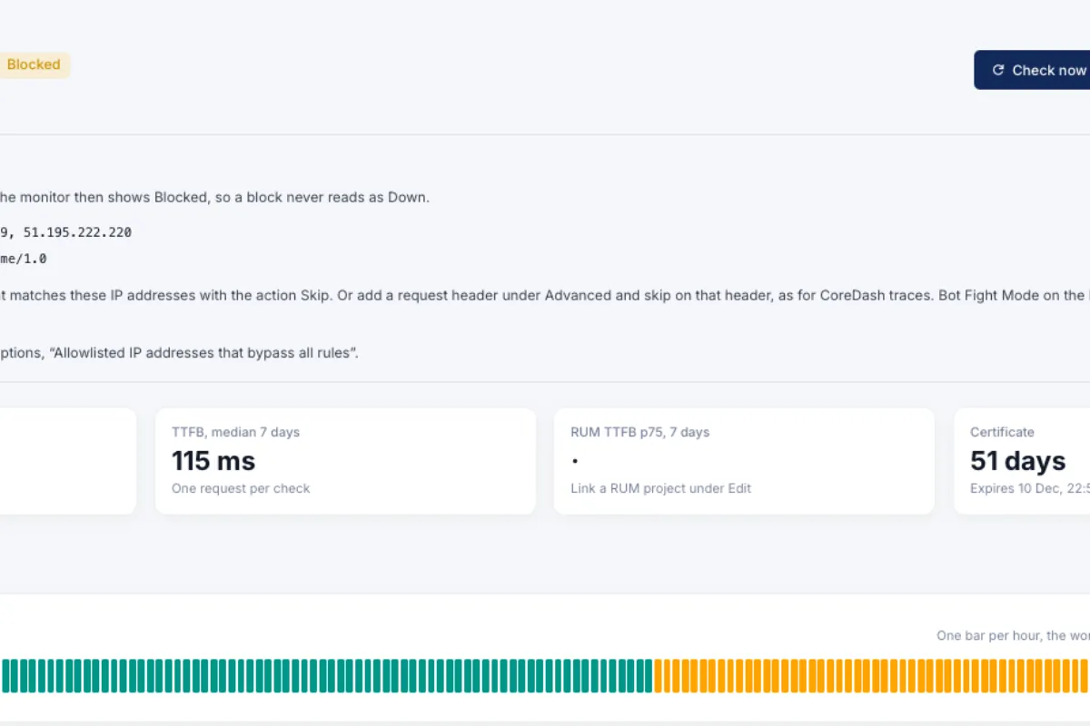 Core Web Vitals Let the CoreDash Uptime Checker Through Your Firewall