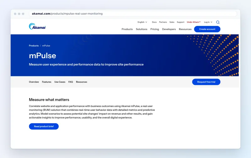 Akamai mPulse product page, October 2026