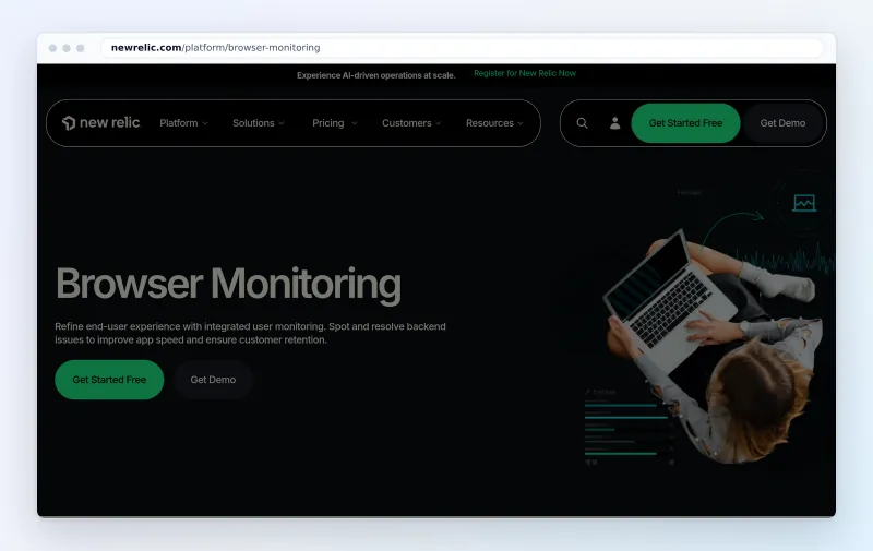 New Relic Browser Monitoring product page, October 2026
