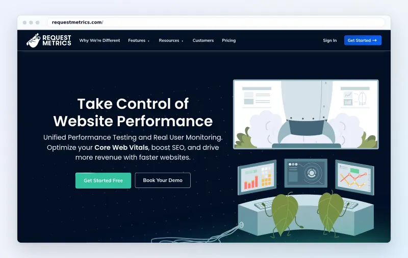 The requestmetrics.com homepage, October 2026